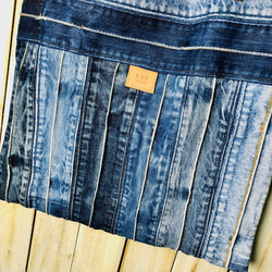 リメイクデニム　パッチワーク トートバッグ  (L)  ヴィンテージデニム ヴィンテージリネン 7枚目の画像