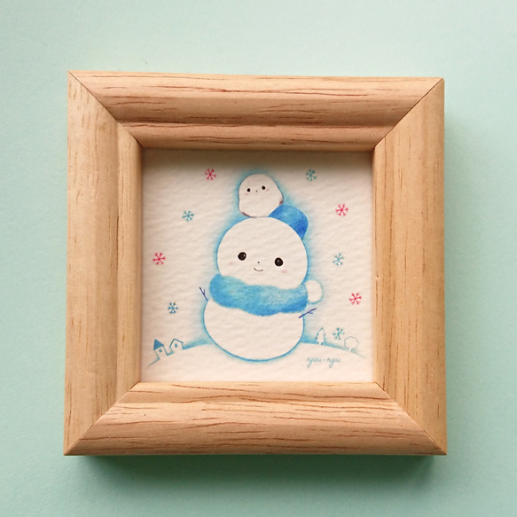 複製ミニイラスト「雪だるまちゃんとシマエナガちゃん」 イラスト you