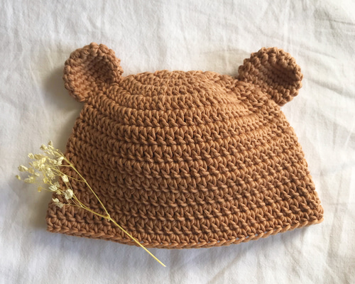 くま耳帽子 *camel brown* mサイズ *cotton100% 帽子(ベビー・キッズ