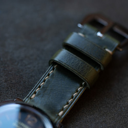 革のベルト ラグ幅26mmの腕時計用 284/26B WAXY OLV / Beige （即納可） 6枚目の画像