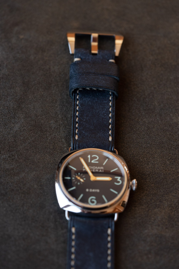 革のベルト ラグ幅26mmの腕時計用 286/26 PUEBLO NVY / Beige  一品モノ即納 3枚目の画像