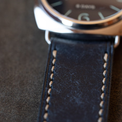 革のベルト ラグ幅26mmの腕時計用 286/26 PUEBLO NVY / Beige  一品モノ即納 6枚目の画像