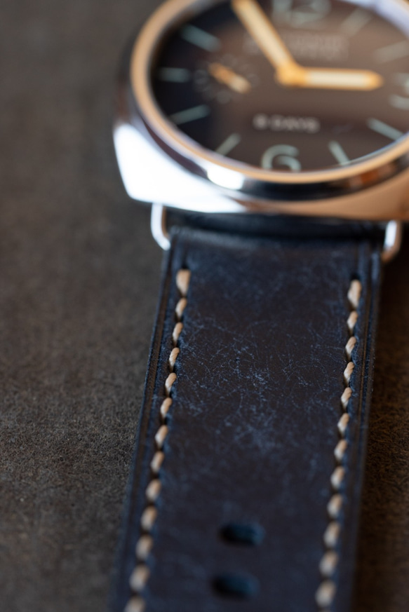 革のベルト ラグ幅26mmの腕時計用 286/26 PUEBLO NVY / Beige  一品モノ即納 6枚目の画像
