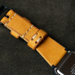 ヌメ革手縫いのベルトとシンプルで軽い時計  アシンメトリーデザイン　イエロー（即納可） 10枚目の画像