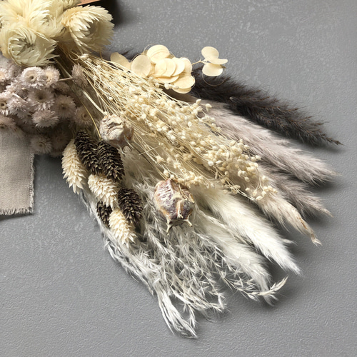 グレー＆ホワイト＊スワッグ グレージュリボン / プリザーブドフラワー