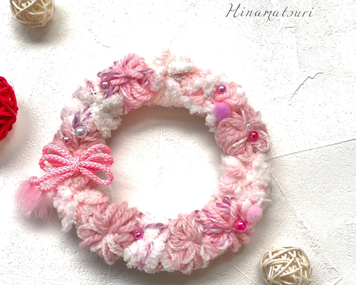 【再販】毛糸玉リース☆ふわもこピンク 1_53b79448456abb8d15d3eff24d98