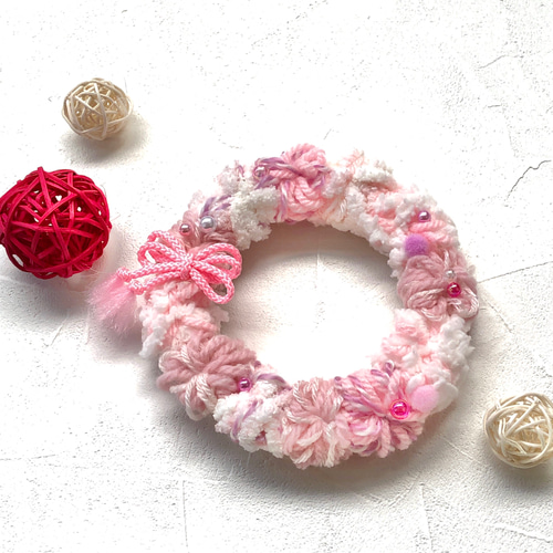 SALE】2way桃の節句＊ふわふわヤーン ピンクリース S2 / ファブリック