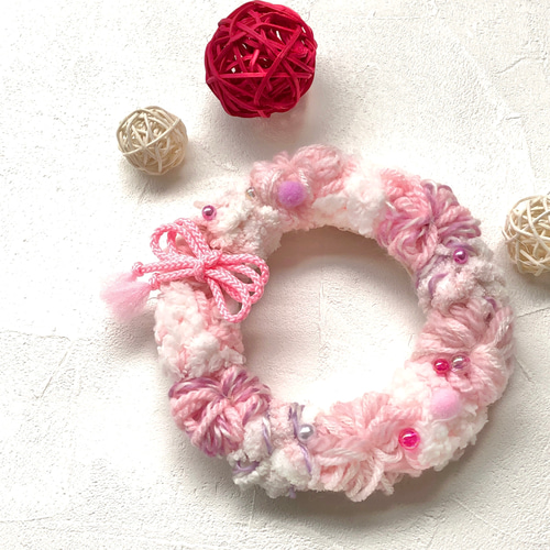 SALE】2way桃の節句＊ふわふわヤーン ピンクリース S2 / ファブリック