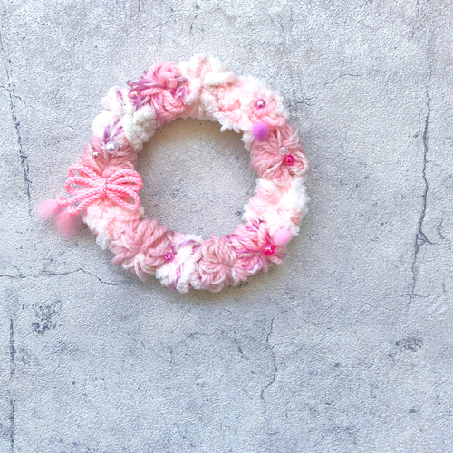 SALE】2way桃の節句＊ふわふわヤーン ピンクリース S2 / ファブリック