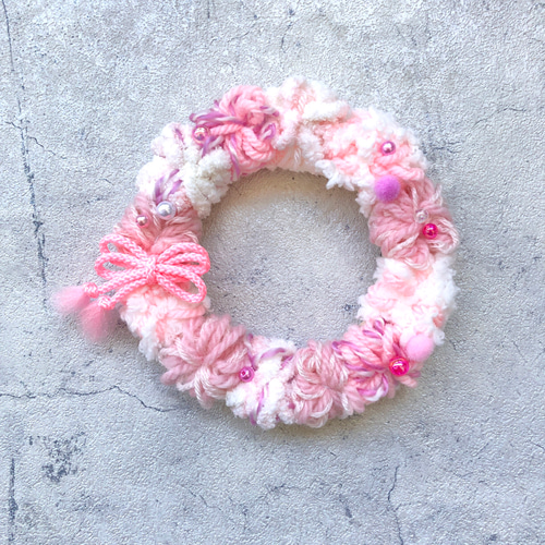 SALE】2way桃の節句＊ふわふわヤーン ピンクリース S2 / ファブリック