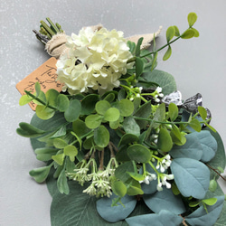 ユーカリポプルス＆キシミアのグリーンスワッグ / 造花 アーティフィシャルフラワー アナベル 7枚目の画像