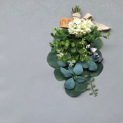 ユーカリポプルス＆キシミアのグリーンスワッグ / 造花 アーティフィシャルフラワー アナベル 9枚目の画像