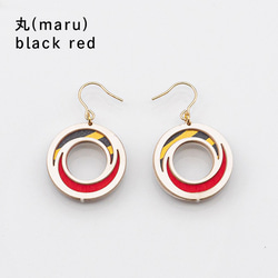 金箔/紙耳環“ maru”黑色紅色 第1張的照片