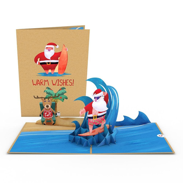 ポップアップグリーティングカード　 Warm Wishes Surfing Santa 5枚目の画像