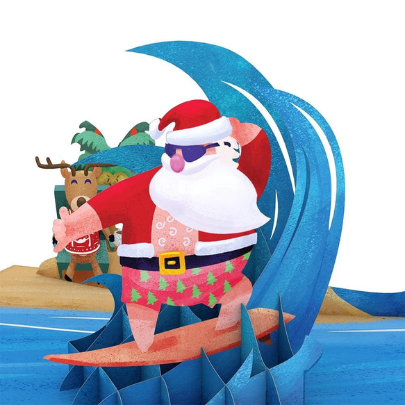 ポップアップグリーティングカード　 Warm Wishes Surfing Santa 3枚目の画像