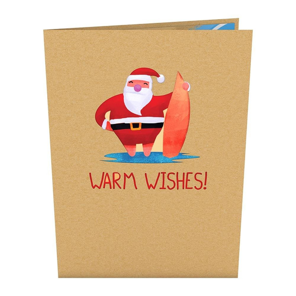 ポップアップグリーティングカード　 Warm Wishes Surfing Santa 6枚目の画像