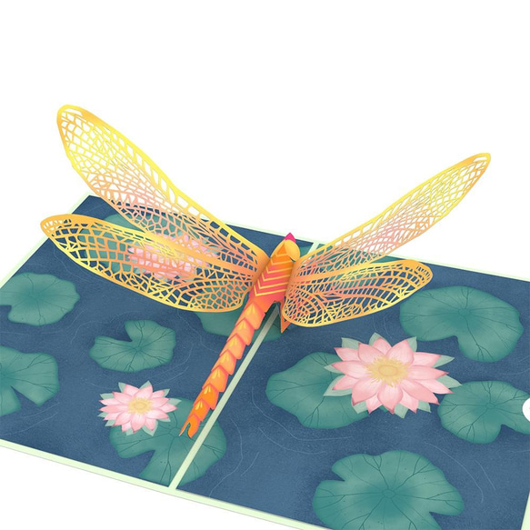 ポップアップグリーティングカード　Dragonfly on Water Lily 3枚目の画像