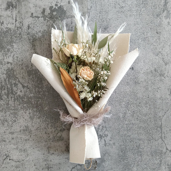 SDGz作品【遠州織物帆布】くすみカラードライフラワー×帆布ブーケ 送別会　プレゼント　花束　卒業祝　退職祝い　誕生日 1枚目の画像