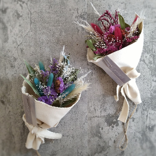 絹布花フーケ SDGz作品【遠州織物帆布】くすみカラードライフラワー×帆布