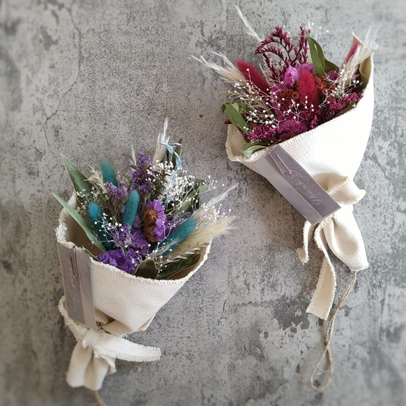 SDGz作品【遠州織物帆布】くすみカラードライフラワー×帆布ブーケ 送別会　プレゼント　花束　卒業祝　退職祝い　誕生日 5枚目の画像