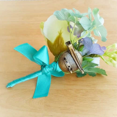 サムシングブルー♡ウェディングリースブーケ・ブートニアセット【1点 