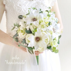 クレマチスのウェディングブーケ♡ブートニアセット （No.B058
