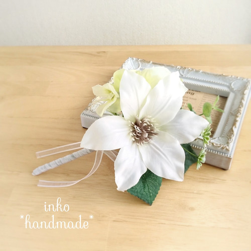 クレマチスのウェディングブーケ♡ブートニアセット （No.B058