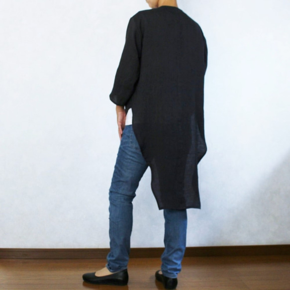 細亞麻布，Kashio風格的罩衫（炭灰色） 第6張的照片