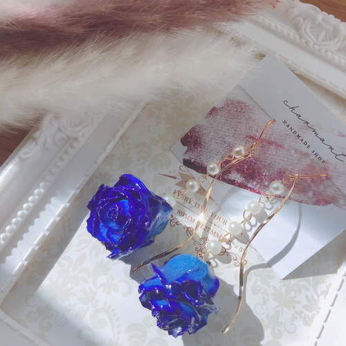 青薔薇ピアス♡ ピアス（フック・チェーン） charmant 通販