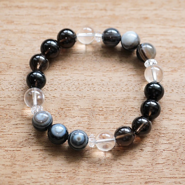 黒天眼石・スモーキークォーツ・ヒマラヤ水晶＊ブレスレット_118