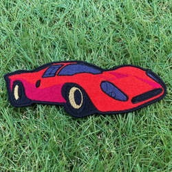 刺繍アイロンワッペン　レトロ　レースカー　赤 1枚目の画像