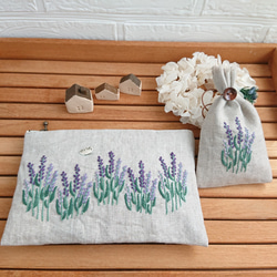 creema限定『春の福袋2021』ラベンダー刺繍のポーチとラベンダーサシェ