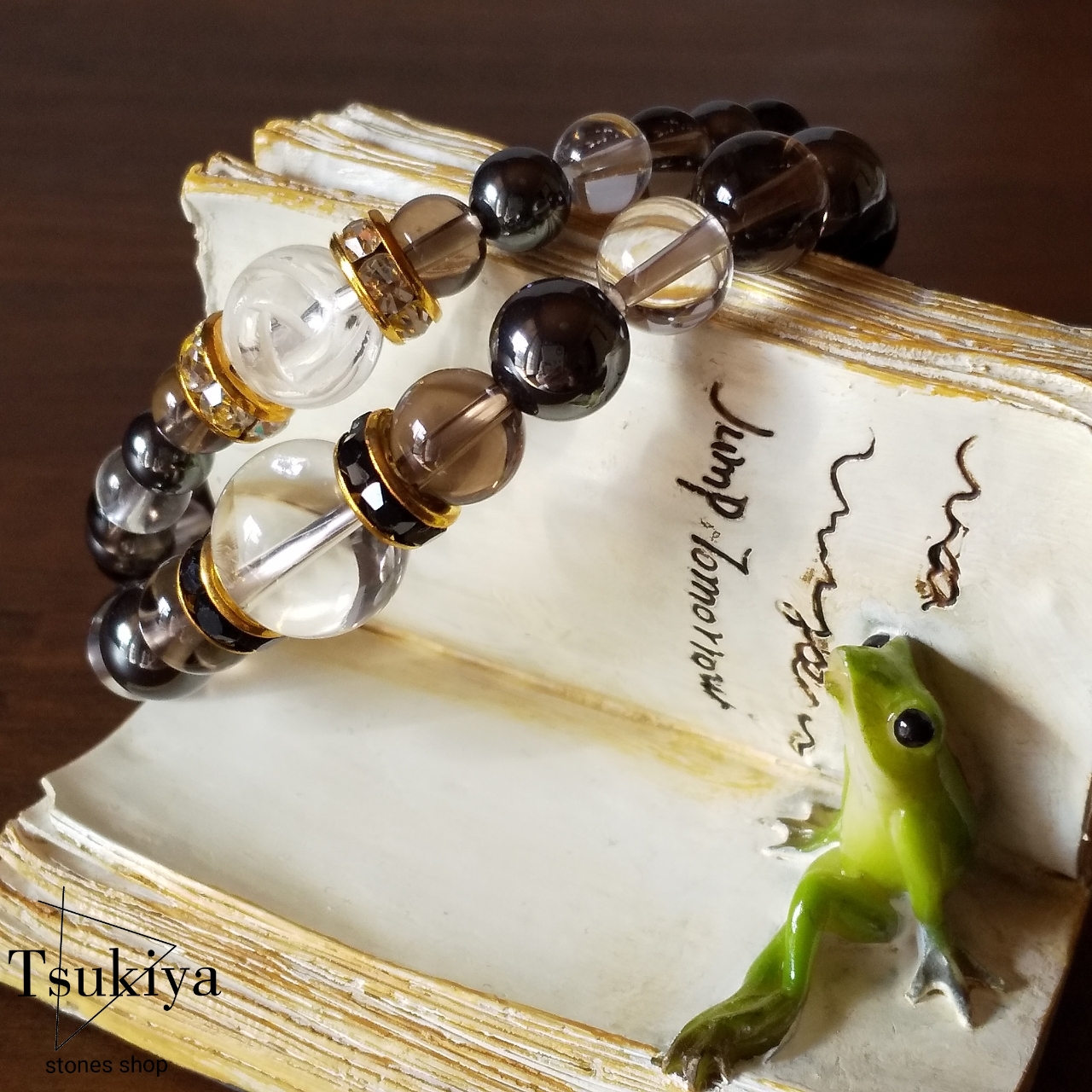 2人で着ける★お守り★    オニキス・スモーキークォーツ・ヘマタイトストーンブレスレット