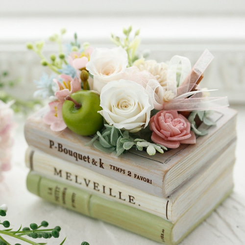 シックなブック型ポットアレンジ☆プリザーブドフラワー プリザーブド