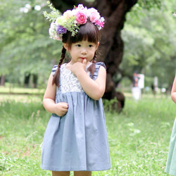 【わんちゃんと子供のお揃い服】風に揺れる、初夏のワンピースセット【Nemophila】リンクコーデ 5枚目の画像