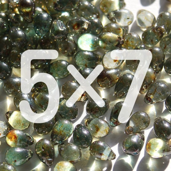 30個 5x7 ドロップ チェコビーズ ppnalia オリーブ ラスター 1枚目の画像