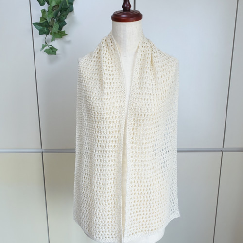 【美品】マッキントッシュ オフホワイト 透かし模様（ハーダンガー的）ストール 編み図】透かし模様ストール「ソーダ水」 編み図・パターン