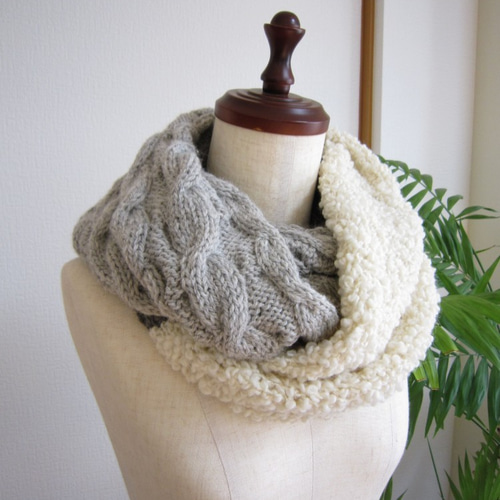 編み図】なわ編みとファーのスヌード「銀杏並木」 編み図・パターン