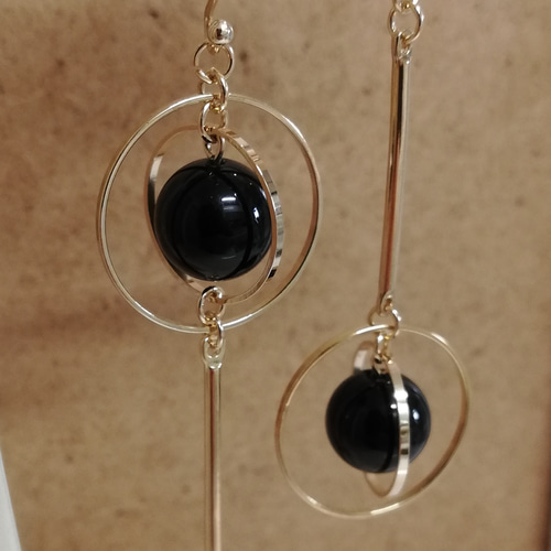 モリオン アシンメトリーリングピアス 黒水晶 【イヤリング変更可