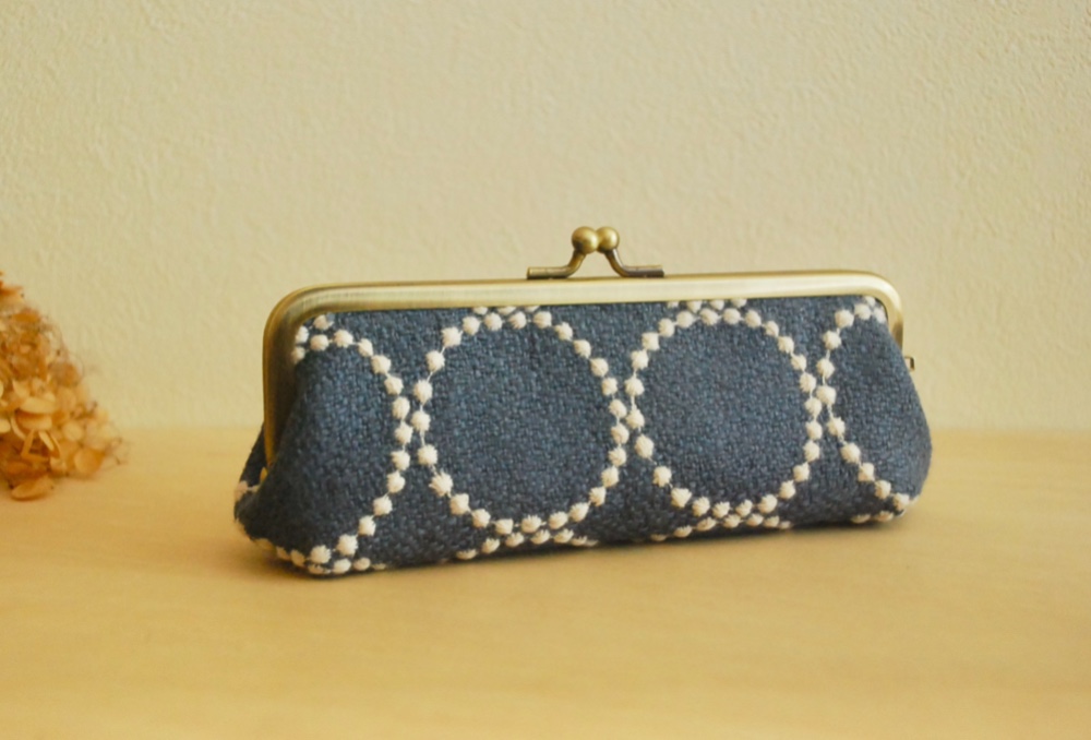 ミナペルホネン【タンバリン 】ネイビー☆がま口 ペンケース ポーチ