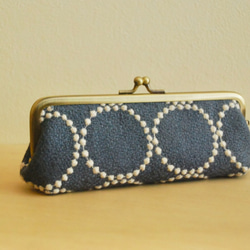 ミナペルホネン【タンバリン 】ネイビー☆がま口 ペンケース ポーチ