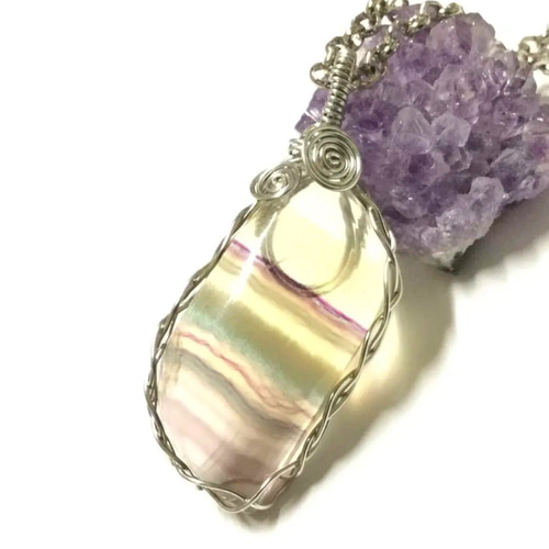 シトリン原石とペリステライトの14kgfワイヤージュエリー ネックレス