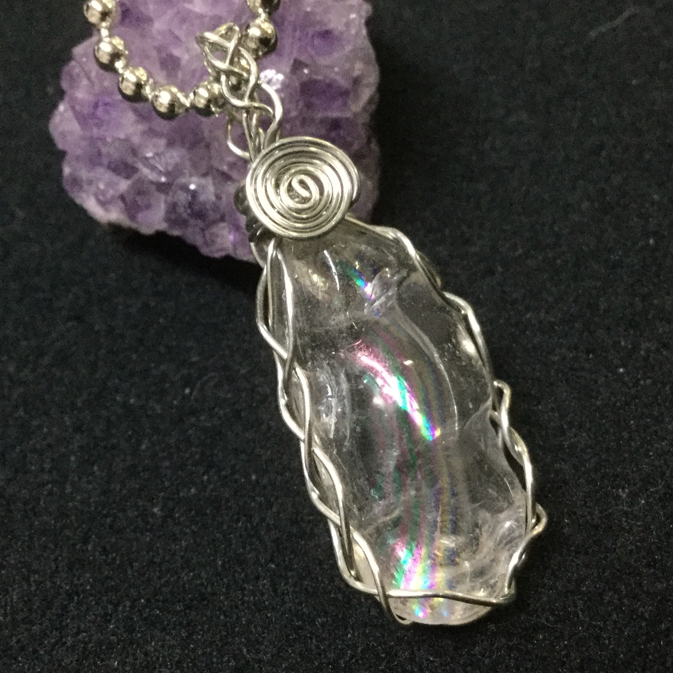 一点物☆おススメ！ ヒーリングストーン 天然石 虹入りヒマラヤエレスチャル水晶 原石ネックレス Ａ