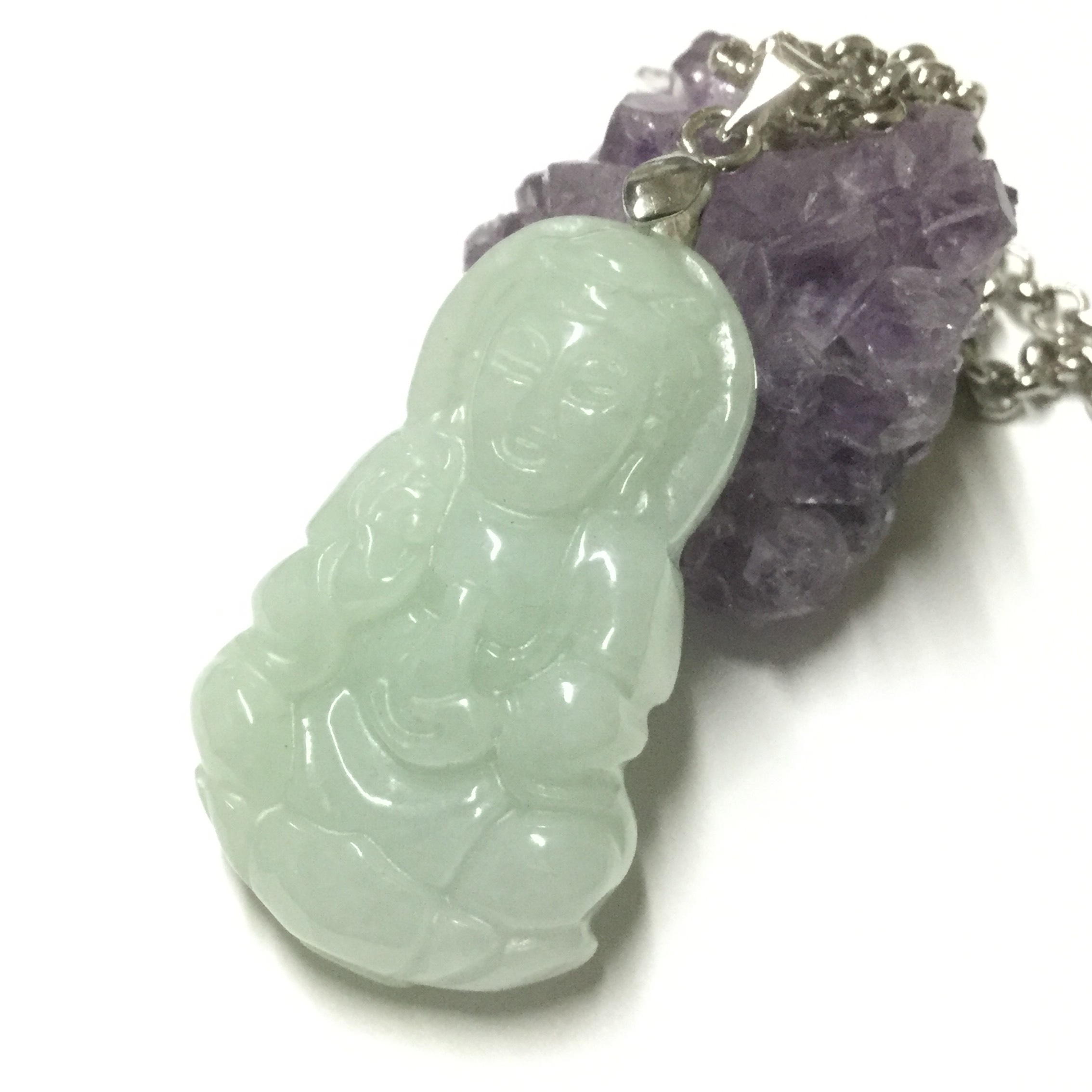 一点物☆生涯のお守り ヒーリングストーン 天然石 ネフライト 『聖観音』ネックレス