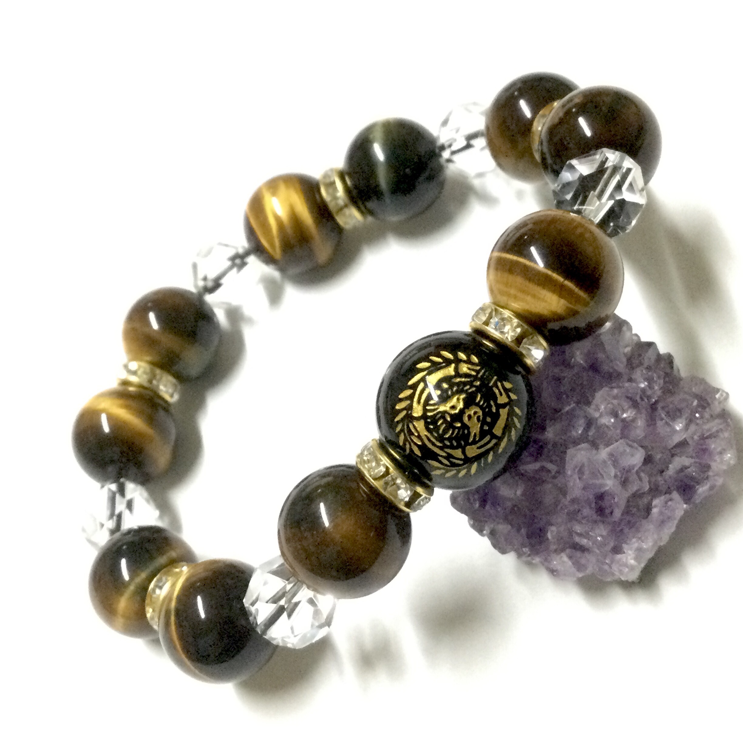 一点物☆ 歴史 戦国武将 家紋 天然石ブレスレット 《伊達政宗》タイガーアイ