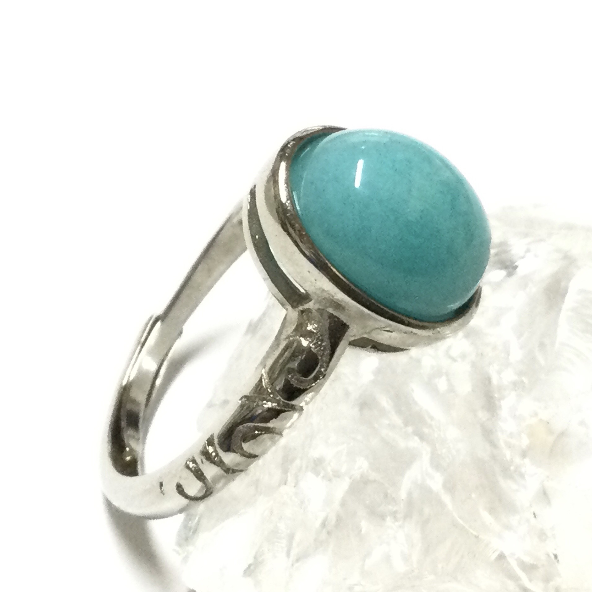 一点物☆ ヒーリングストーン 天然石 アマゾナイト シルバー製リング (１６号)
