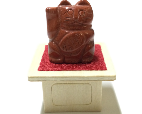 一点物☆ ヒーリングストーン 天然石 縁起物『招き猫』レッド