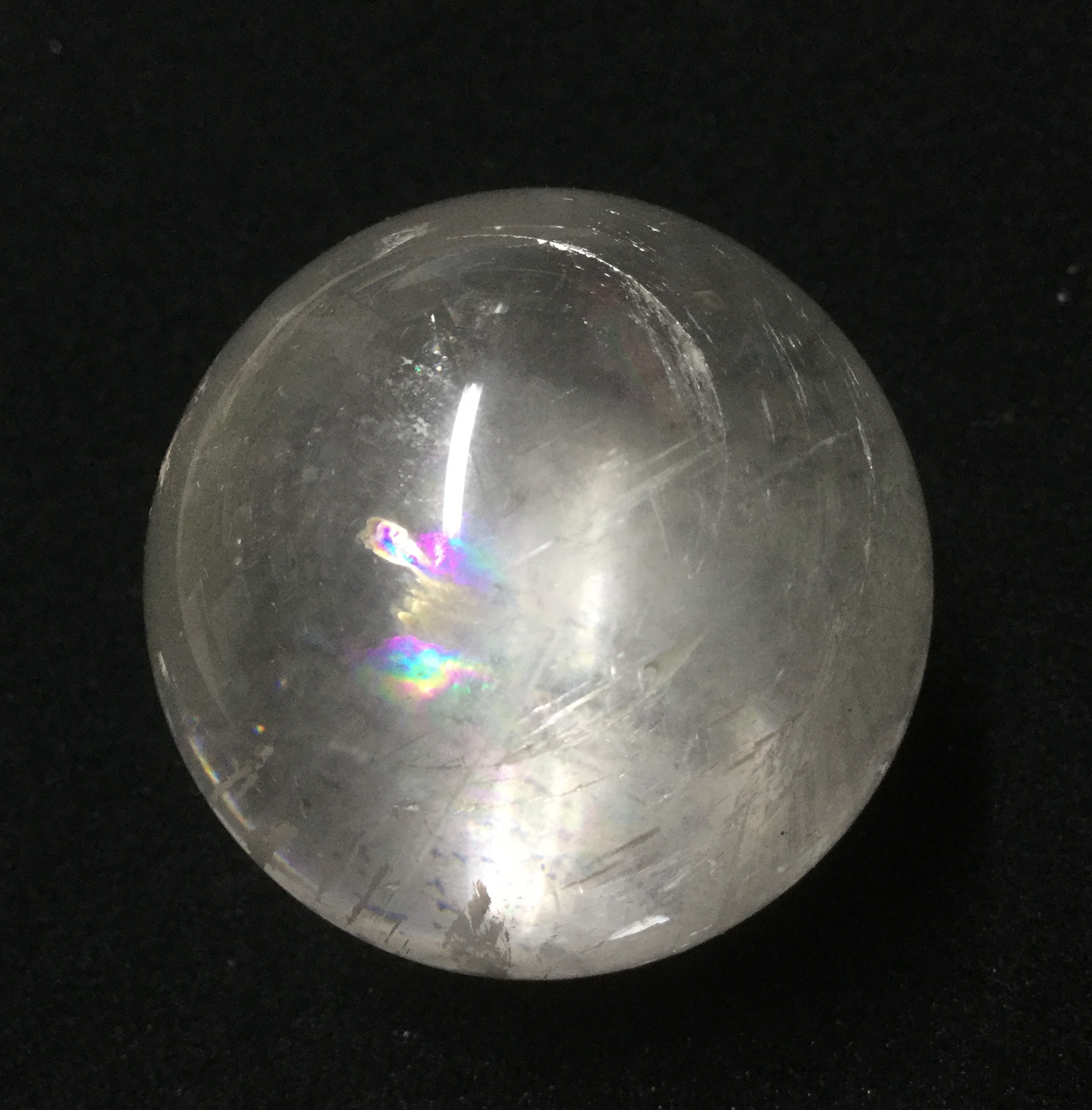 一点物☆ ヒーリングストーン 天然石 虹入りホワイトカルサイト 丸玉置き物