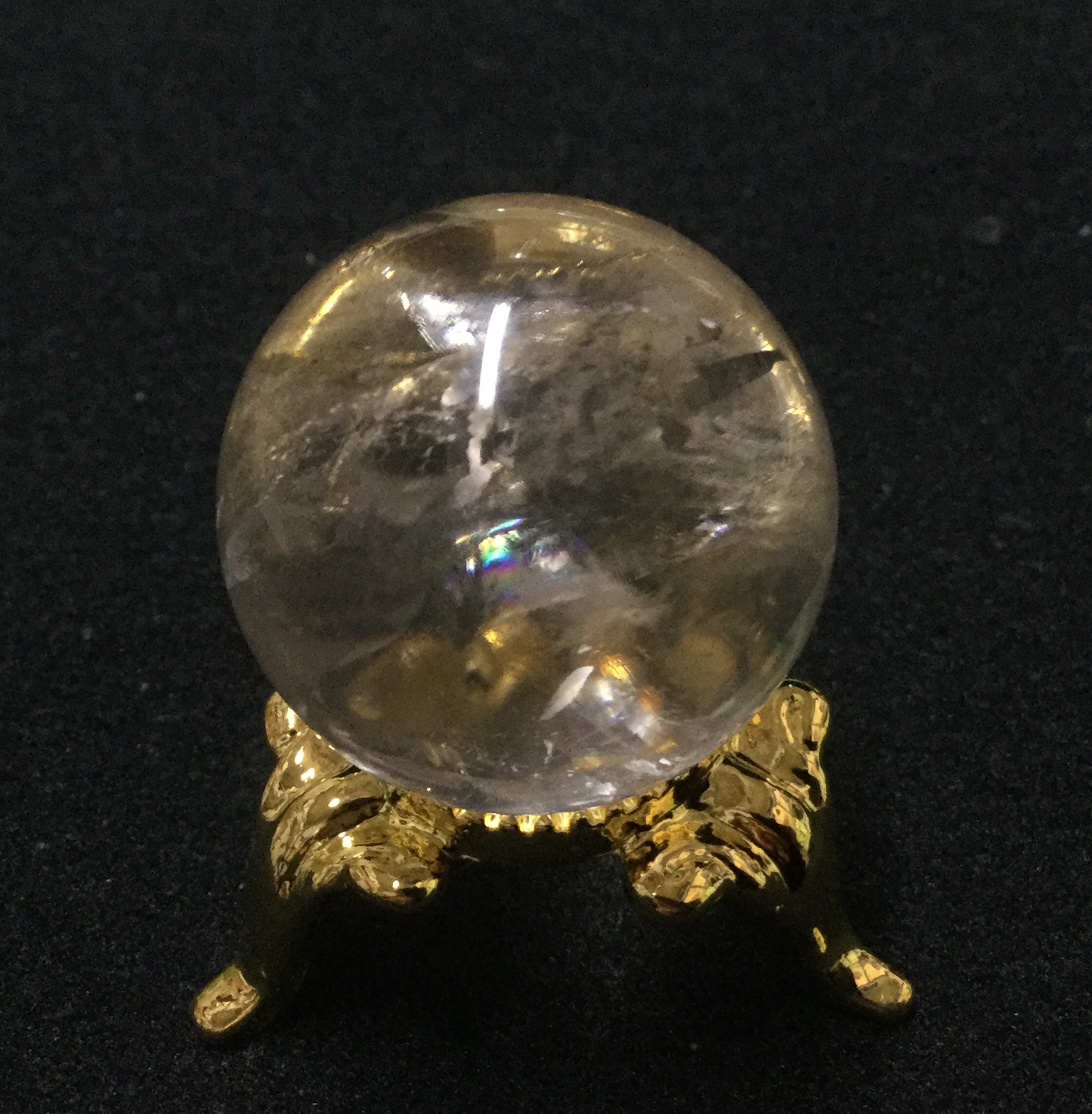 一点物☆極上ハイグレード！ ヒーリングストーン 天然石 虹入りヒマラヤエレスチャル水晶 ９０ｃｔ. 丸玉置き物