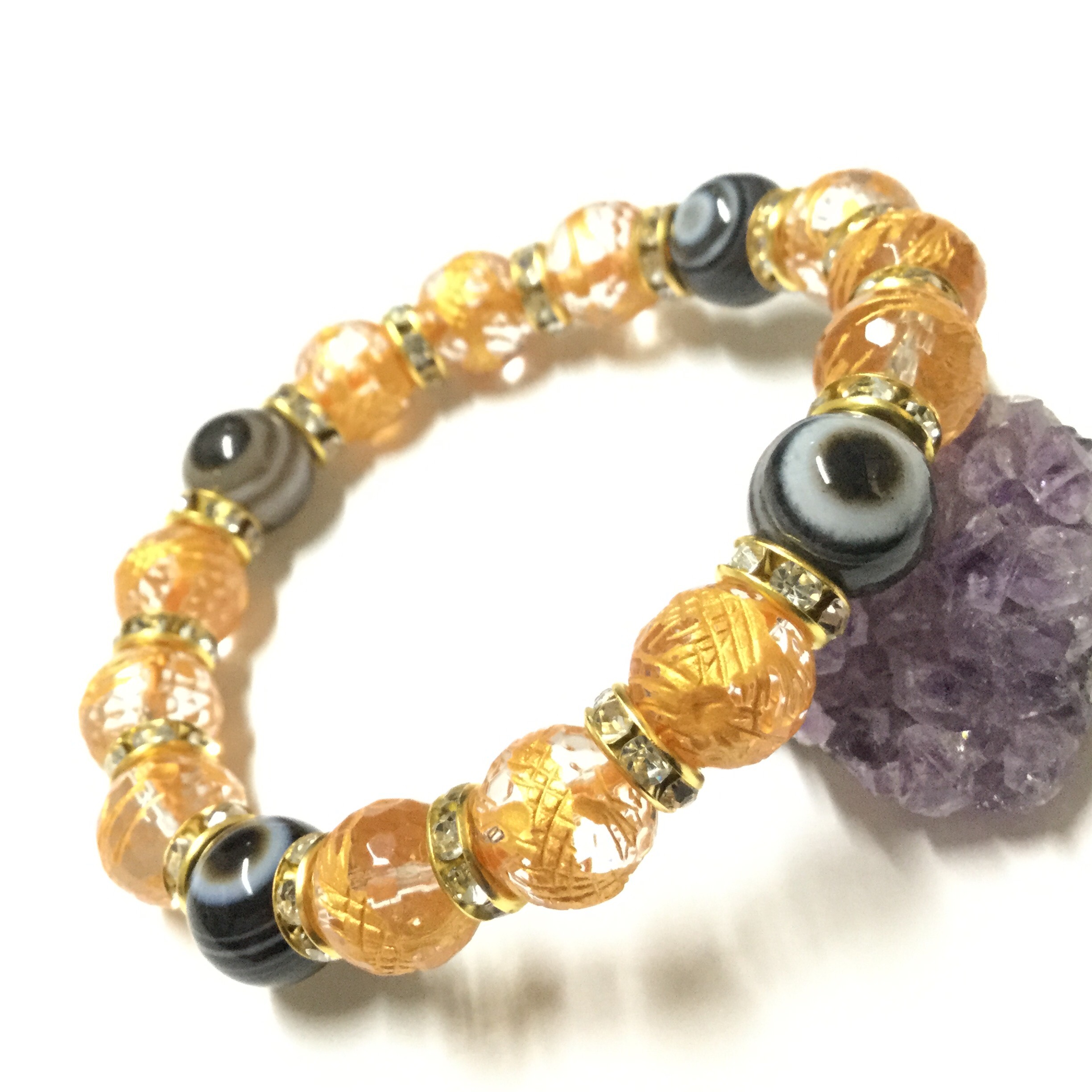 一点物☆送料無料 圧倒的浄化＆開.運パワー！ 天然石 ヒマラヤ水晶＆天眼石 龍 ブレスレット